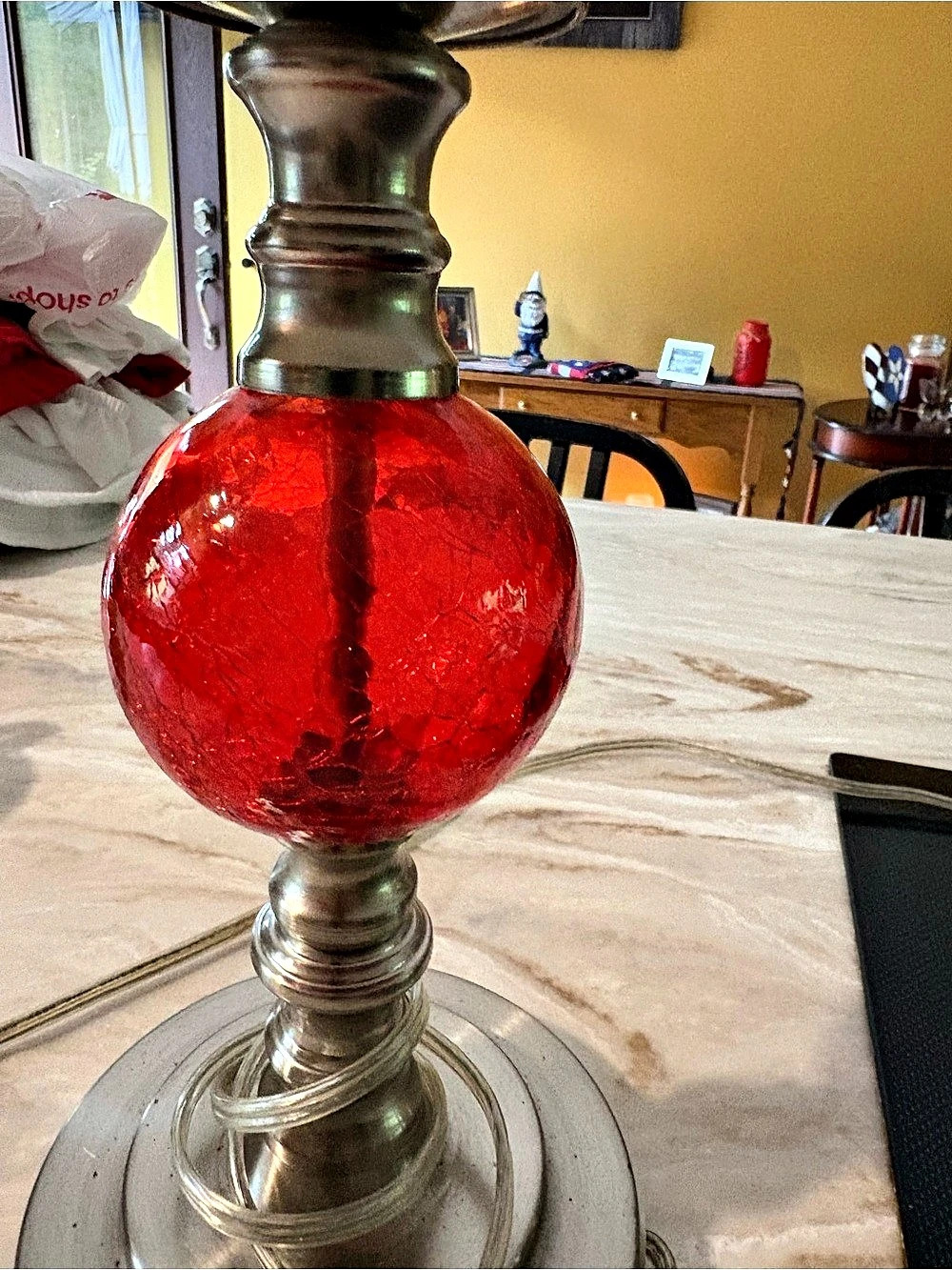 Red crackle Glass Table Lamp - Picture 3 of 10